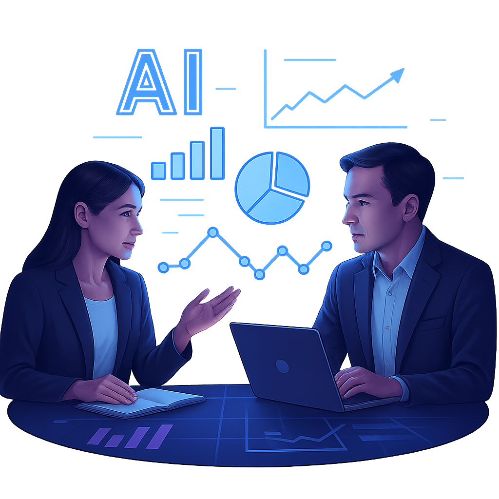 Equipo profesional en una sesión de consultoría estratégica sobre IA.